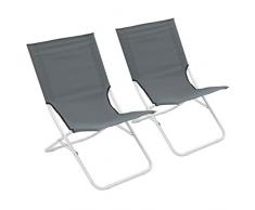 Festnight- 2er Set Klappstuhl Gartenstuhl Campingstuhl Strandstuhl Verstellbar mit Armlehnen grau