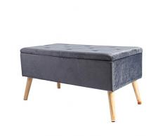 Theo&Cleo Hoher Sitzbank,Polsterbank mit Stauraum,Footstool Aufbewahrungsbox,Ottoman,79.5 x 39.5 x 40cm(Grauer Samt)
