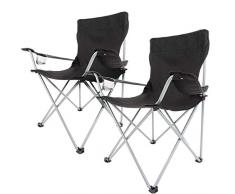 Anaterra 2 x Faltstuhl, Campingstuhl, mit Getränkehalter und Armlehne, leicht und robust, schwarz