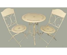 Casa Padrino Jugendstil Gartenmöbel Set Rustikal Weiß - 1 Tisch & 2 Stühle - Barock & Jugendstil Gartenmöbel