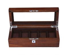 YF-Watch Boxes Wooden Organizers Collection Vintage Schmuck Uhr Aufbewahrungsboxen Klarglas Vitrine | mit 5 Schlitz und justierbaren weichen Kissen-Sammelboxen