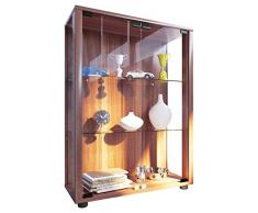 VCM 911995 Sammelvitrine Standvitrine Glasvitrine Glasregal Vitrine Glas Schaukasten ohne Beleuchtung Kern-Nussbaum Sintalo, 80x60x25 cm