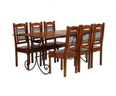 Festnight Esstisch mit 6 Stühlen | Vintage Essgruppe Stühle 7-TLG. | Holz Esszimmer Set | Tischgruppe Esstischgruppe | Massives Akazienholz mit Sheesham-Finish