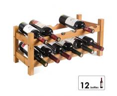 HOMFA Bambus Weinregal Flaschenregal für 12 Flaschen Weinhalter Weinständer Flaschenständer Weinflaschenhalter 60x24x25CM
