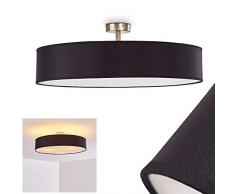 Deckenleuchte Foggia, runde Deckenlampe mit Lampenschirm aus Stoff in Schwarz/Weiß, Ø 60 cm, LED-fähig, 3 x E27-Fassung, 40 Watt, Retro-Design