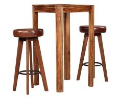 vidaXL Sheesham Massiv Barset 3-TLG. Echtleder Bartisch Stehtisch Barhocker