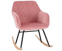Schaukelstuhl Stoff Samt gesteppt Farbauswahl Schaukelsessel Schwingsessel gepolstert Relax Sessel Gestell Metall Holz Duhome 8026Y, Farbe:Pink, Material:Samt