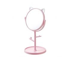 Freistehende Kosmetikspiegel, Katze Make-up Spiegel 6-Zoll-Kosmetikspiegel Säulentisch Spiegel for Badezimmer Schlafzimmer, Rasierspiegel (Color : Pink)