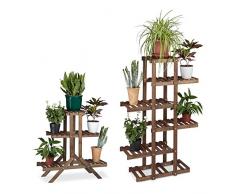 Relaxdays 2X Pflanzentreppe im Set, Blumentreppe, Blumenregal, Pflanzenregal, Etagere, Blumenständer, Mehrstöckig, 5 Böden, Holz