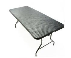 JOM Klapptisch, Falttisch, Gartentisch, Campingtisch,Partytisch,Buffettisch, Faltbarer Tisch, Koffertisch 180 x 75 x 74 cm, Rattan-Optik mit Tragegriff