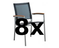 ASS 8Stk Designer Gartenstuhl mit Armlehne Kuba-SCHWARZ Gartensessel Stapelsessel Stapelstuhl Sessel Edelstahl Batyline Textilene Teak stapelbar sehr robust Gastroqualität