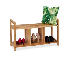 Relaxdays Sitzbank Bambus, mit Stauraum, 2 Personen, 3 Fächer, Flur, Garderobe, Schuhbank, HBT: 56 x 95 x 36 cm, Natur