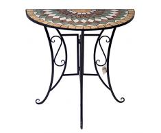 Wohaga Mosaiktisch halbrund 70x35cm Balkontisch Gartentisch Beistelltisch Bistrotisch Eisen Keramik Schwarz/Grün/Weiß/Terrakotta