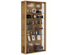 VCM Wandvitrine Sammelvitrine Glasvitrine Wand Vitrine Regal Schrank Glas mit LED-Beleuchtung Buche Vitrosa Maxi