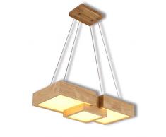 LED Holzlampe Dimmbar Fernbedienung Hängeleuchte Esstischleuchte Modern Holz Lampe Pendelleuchte Esszimmerlampe Höhenverstellbar Kronleuchter Decke Leuchte Beleuchtung Büro Bartheke Café 36w L62 cm