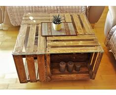 Tisch aus Weinkisten auf Rollen mit Glasplatte geflammt Couchtisch Shabby Chic Vintage Tisch aus Obstkisten Apfelkisten Holzkisten