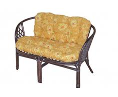 2-Sitzer Rattanbank mit Kissen 9091.11-B in braun gebeizt und lackiert mit geben Kissen im Blumen-Design von Heinz Hofmann