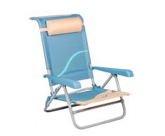 Meerweh Erwachsene Campingstuhl Strandstuhl mit verstellbarer Rückenlehne und Kopfpolster Klappstuhl Anglerstuhl, beige/blau, beige/blau, XXL, 20033