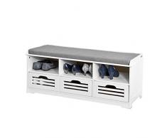 SoBuy FSR36-W Schuhtruhe Sitzbank mit 3 Körben und Ablagen Sitzkommode mit Sitzkissen weiß Produktmaße: BHT ca.: 105x43x35cm (Siehe Abbildung)