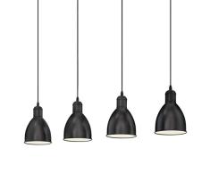 EGLO Pendellampe Priddy, 4 flammige Vintage Pendelleuchte im Industrial Design, Retro Hängelampe aus Stahl, Farbe: schwarz, weiß, Fassung: E27