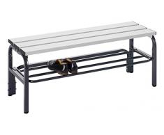 Certeo Sypro Umkleidebank aus Stahl für Feuchträume - HxT 450 x 330 mm - L 1500 mm, mit Schuhrost, ohne Hakenleiste - Bank Bank aus Holz Metall Kunststoff Garderobenbank Garderobenbänke Metallbank