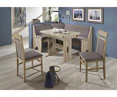 Beauty.Scouts Möbel Eckbankgruppe Ammelie I Set Eiche Sonoma Dekor grau-braun 4-teilig Essecke Eckbank Essgruppe Sitzgruppe variabel Bank Wangentisch Stühle klassisch