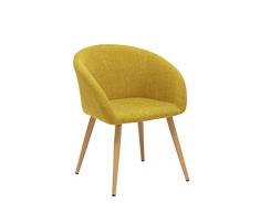 Esszimmerstuhl aus Stoff (Leinen) Farbauswahl Retro Design Stuhl mit Rückenlehne Metallbeine Holzoptik WY-8023, Farbe:Gelb, Material:Stoff