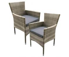 LC Garden 2X Poly Rattan Gartenstuhl Armlehnstuhl Stapelstuhl Balkonstuhl stapelbar Natur grau