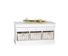 Melko Kommode 100cm Landhaus Schrank Sideboard Lowboard Regal Flur Bank Weiß + 3 Körbe