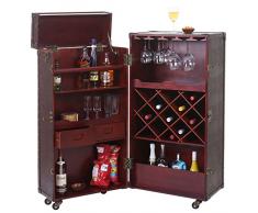 Mendler Barschrank HWC-A25 Weinregal Hausbar Koffer, Eukalyptusholz rollbar 123x61x59cm