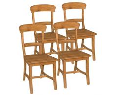 casamia Esszimmer Stühle Set Tanja 4 Stück mit Holzsitzfläche Teakholz gebürstet unbehandelt Kissen ohne Sitzkissen
