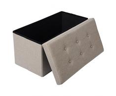 eSituro SOM0049 Sitzhocker Aufbewahrungsbox Fußhocker Sitzbank Sitzwürfel mit Stauraum Deckel Abnehmbar Leinen Beige
