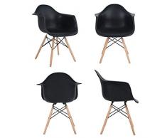 Esszimmerstuhl, Retro Stuhl Beistelltisch mit solide Buchenholz Bein (4er, Schwarz)