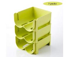 Stapelbares Getränkeregal, Aufbewahrungsbox, Getränkedosen, Flaschenhalter, 3 Packungen, stapelbares Rack für Kühlschrank, Arbeitsplatte, Schrank, Küche, 2 Flaschen für je 3 Colors Combination (Green)