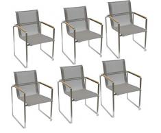 Haberkorn-Garten 6 x Design Edelstahl Stuhl Gartenstuhl Emerald mit Teak Armlehne