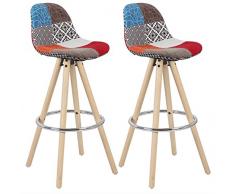 WOLTU® 2 x Barhocker 2er Set Barstuhl aus Leinen Holzgestell mit Lehne + Fußstütze Design Stuhl Küchenstuhl optimal Komfort Patchwork Mehrfarbig BH45mf-2
