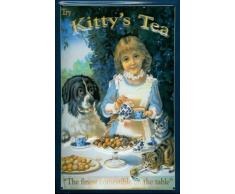 Blechschild Nostalgieschild Kittys Tea Hund Katze Tisch Tee Schild retro Reklame Werbeschild sign