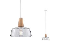 Paulmann 79744 Neordic Yva Pendelleuchte max. 1x20W Hängelampe für E27 Lampen Deckenlampe Klar 230V Glas/Holz ohne Leuchtmittel