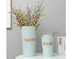 Yardwe Französisch Blume Eimer Bauernhaus Dekorative Vasen Vintage Shabby Chic Metall Blumenvasen Tisch Herzstück für Zuhause (40Cm)