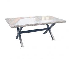 Dehner Geflechttisch Kreta, ca. 190 x 107 x 77 cm, Glas/Kunststoff, antikweiß/grau