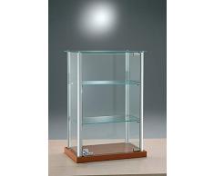 MHN kleine Aufsatzvitrine Glas - Tischvitrine Alu abschließbar kirschbaumfarbig 40 cm breit 25 cm tief
