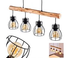 Pendelleuchte Gondo, Hängelampe aus Metall/Holz in Schwarz/Braun, 4-flammig, 4 x E27 max. 40 Watt, moderne Hängeleuchte geeignet für LED Leuchtmittel