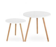 Homfa 2x Beistelltisch weiß Set Couchtisch rund Wohnzimmertisch holz hochglanz skandinavisch Konsolentisch Kaffeetisch Satztisch groß(50x50x50cm) klein(40x40x40cm)