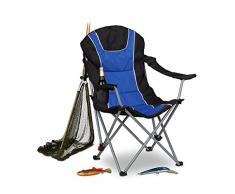 Relaxdays Campingstuhl faltbar, gepolsterte Lehne verstellbar, Anglerstuhl klappbar, HxBxT: 108x90x72 cm, blau-schwarz