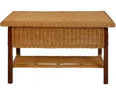 Rechteckiger Rattan-Tisch / Couchtisch mit Holzrahmen in der Farbe Honig