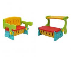 Infantasie Switch 2in1 Kinder Sitzbank mit Rückenlehne oder Klapptisch und geheimer Truhe, einfach die Sitzbank mit Lehne in eine Sitzbanktruhe mit Tisch umklappen, flexible Indoor und Outoor Kindersitzgruppe aus wetterfestem