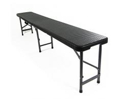 JOM Klappbare Bank Rattan Optik Kunststoff 182 x 30 x 43 cm schwarz, Partybank Gartenbank,robust stabil bis 300 kg