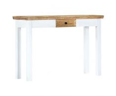 Tidyard Mangoholz Massiv Konsolentisch mit 1 Schublade Konsole Sideboard Beistelltisch Flurtisch Ablagetisch Wandtisch Weiß Braun 110x35x75cm