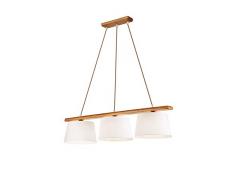 Wohnliche Hängelampe Wohnzimmer Esstisch Stoff Holz Braun Ecru 90cm lang E27 Pendelleuchte BEVERELY