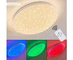 LED Effekt Deckenleuchte Brighton mit Sternenhimmel und RGB Farbwechsler – runder Deckenspot mit Fernbedienung– Deckenlampe mit eingebauten LEDs – 850 Lumen -12 Watt – 3000K- Dimmbar - Nachtlicht